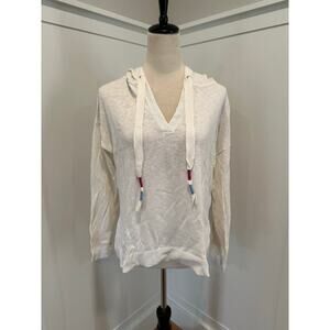 White + Warren Cotton Linen Beach Hoodie Sweater Size S